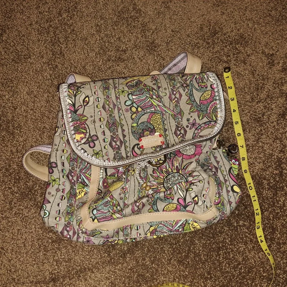 SAKROOTS Backpack/Crossbody Convertible Floral Owl Peace Pattern Bag - Picture 2 of 14